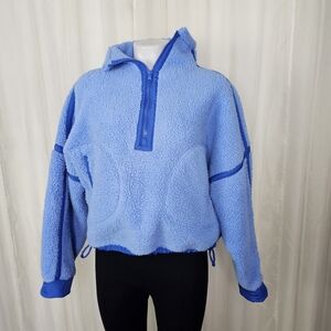 AS Revival Cropped Boxy Cozy Light Blue Sherpa Half Zip Pullover Medium